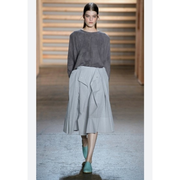 {Tibi} Riko Eyelet Flat Origami Skirt In Kumo Grey - Size 6 - Picture 1 of 17